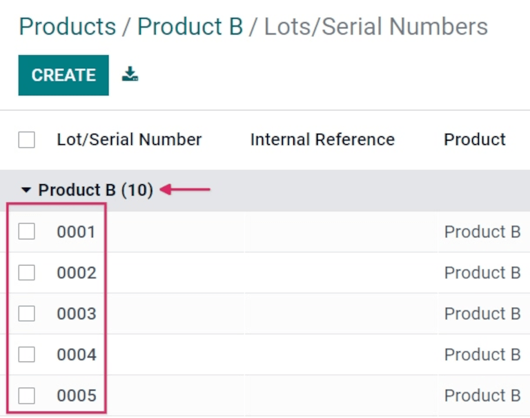 Lista de números de serie para productos.