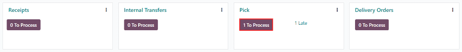 Puede ver la orden de recolección en la vista kanban en la aplicación Inventario.