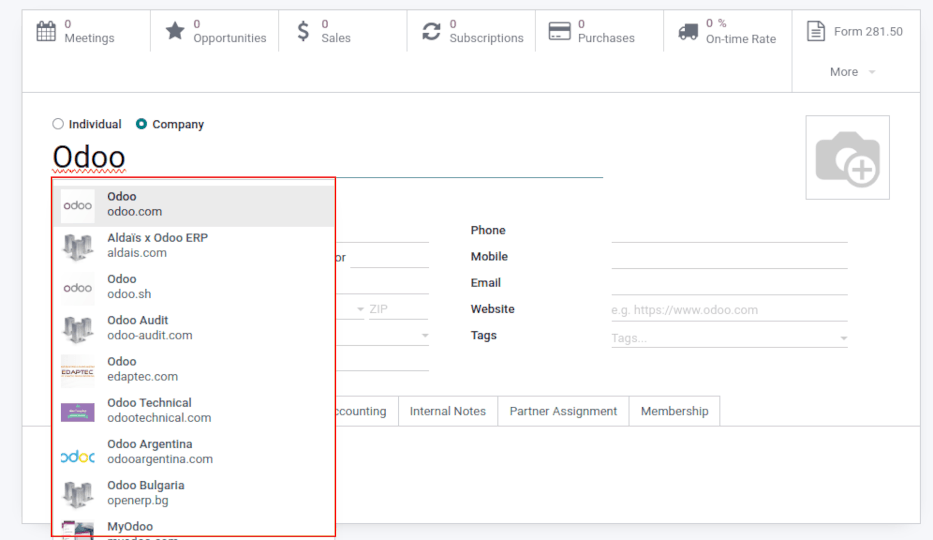 Creación de un nuevo contacto en Odoo