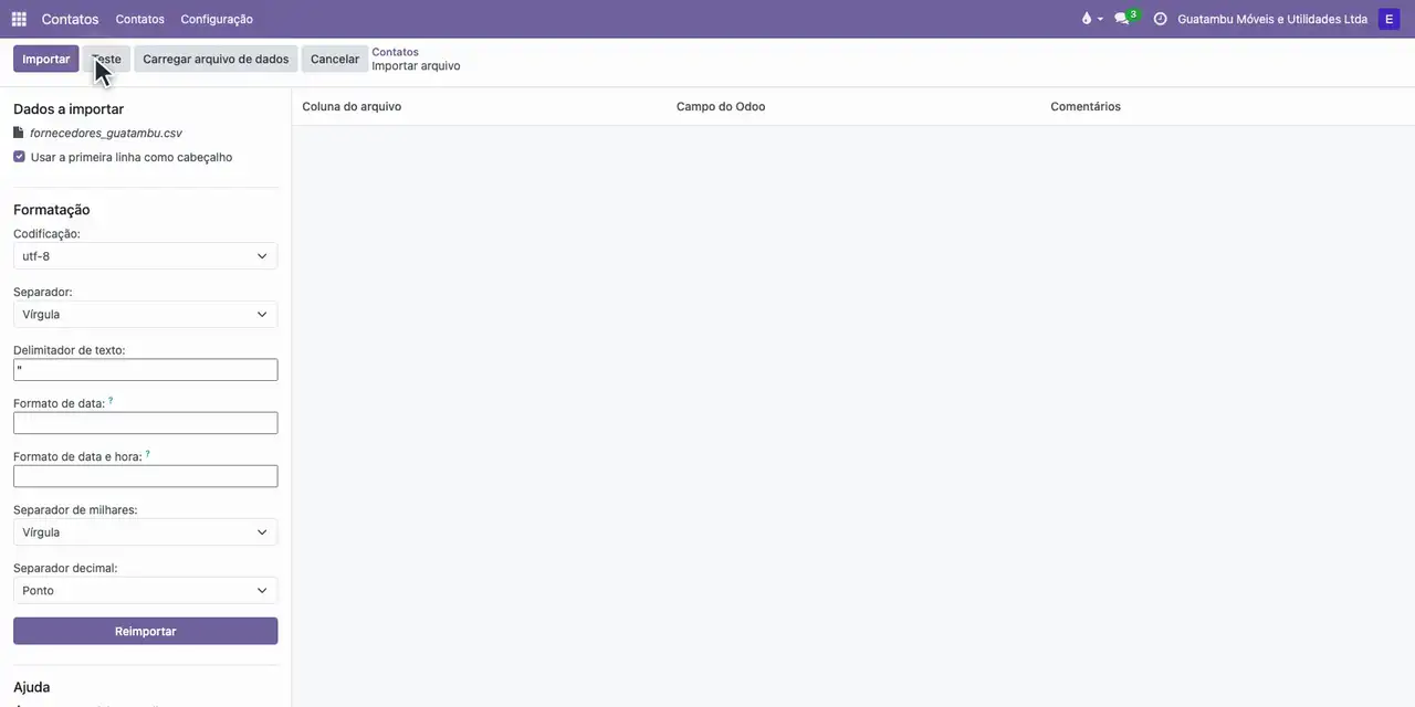 Clique na engrenagem ao lado do título Contatos e escolha Importar registros.