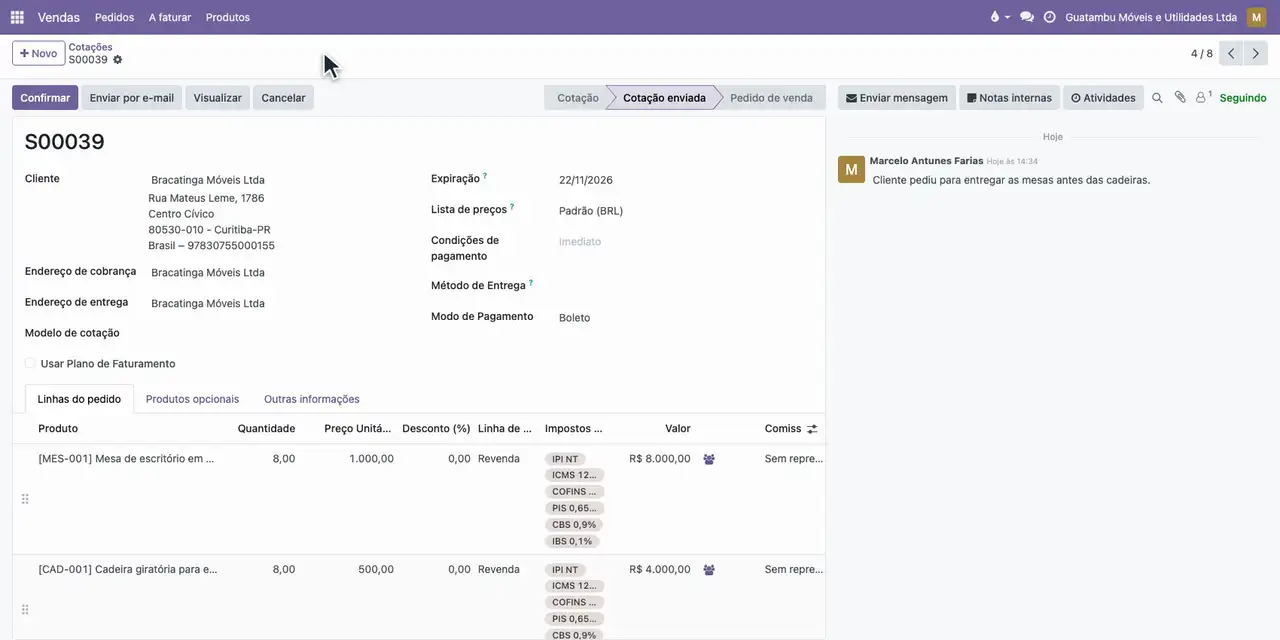Digite a nota e clique em Registro. A nota fica no histórico, só para a equipe.