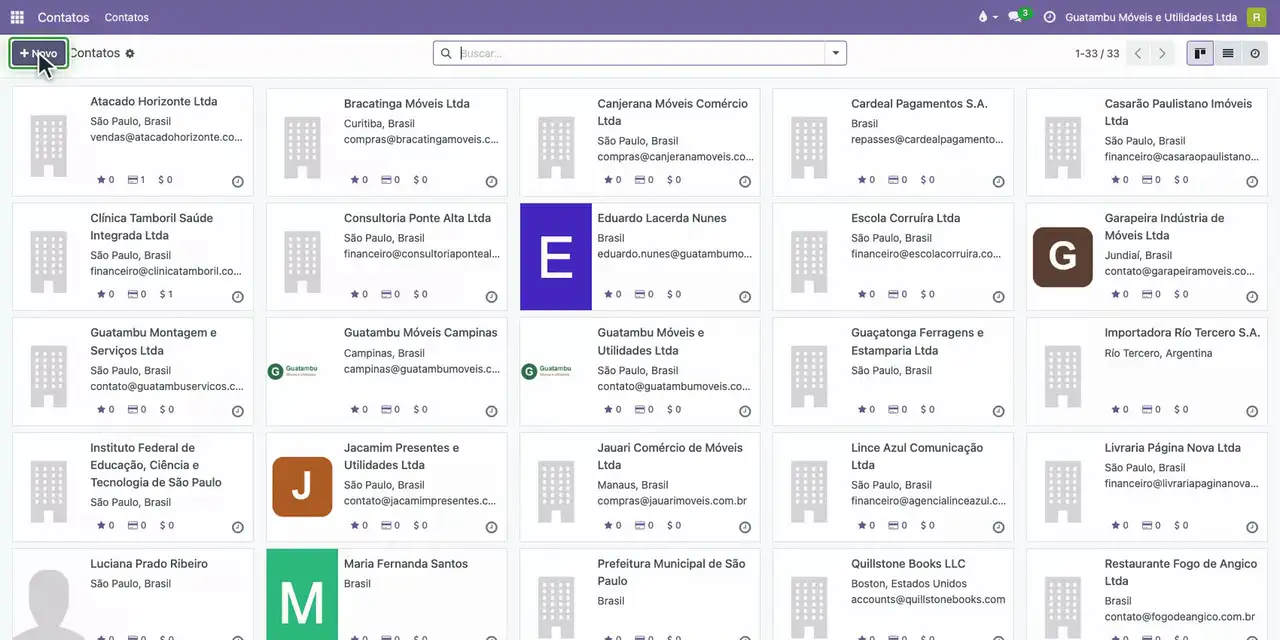 Abra o aplicativo Contatos pelo menu de aplicativos e clique em Novo.