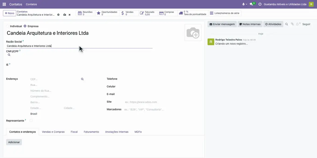 Em Razão Social, digite Candeia Arquitetura e Interiores Ltda.