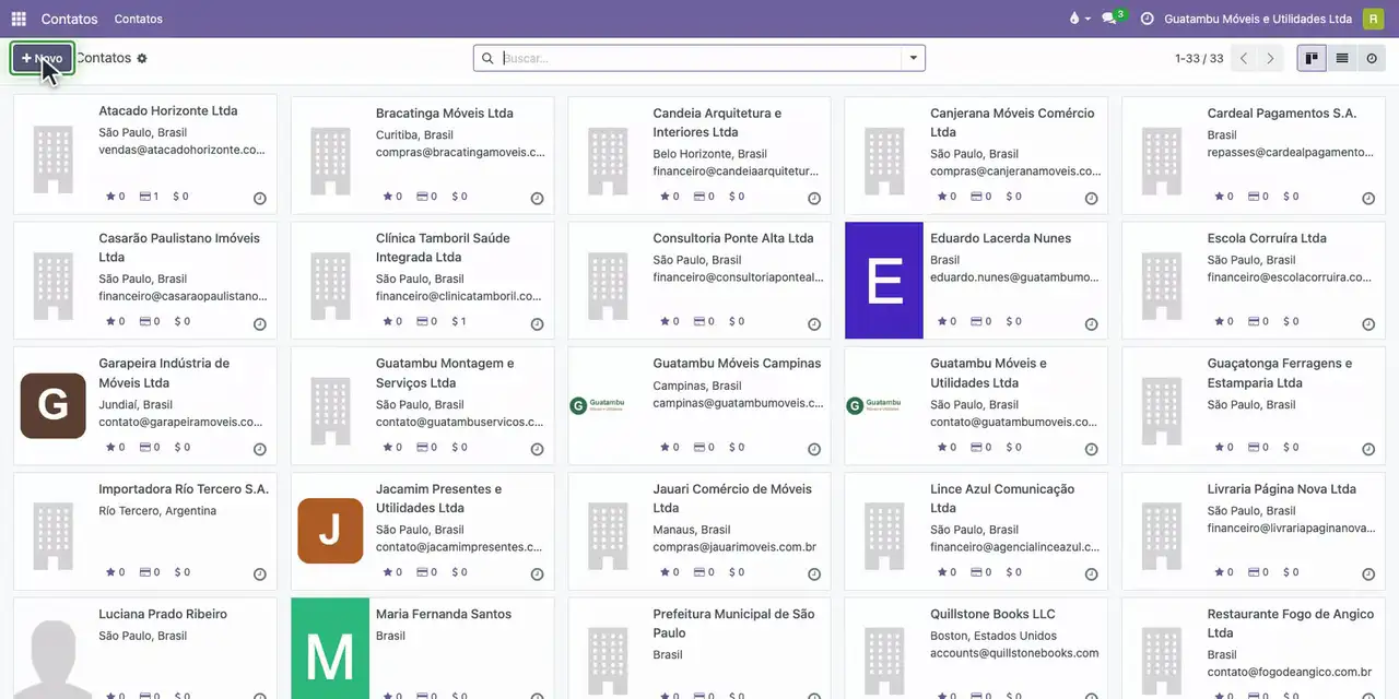 Abra o aplicativo Contatos pelo menu de aplicativos e clique em Novo.