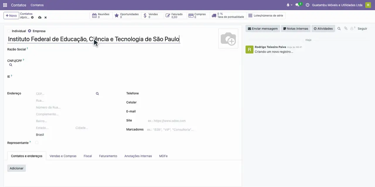 No campo do nome, digite Instituto Federal de Educação, Ciência e Tecnologia de São Paulo.