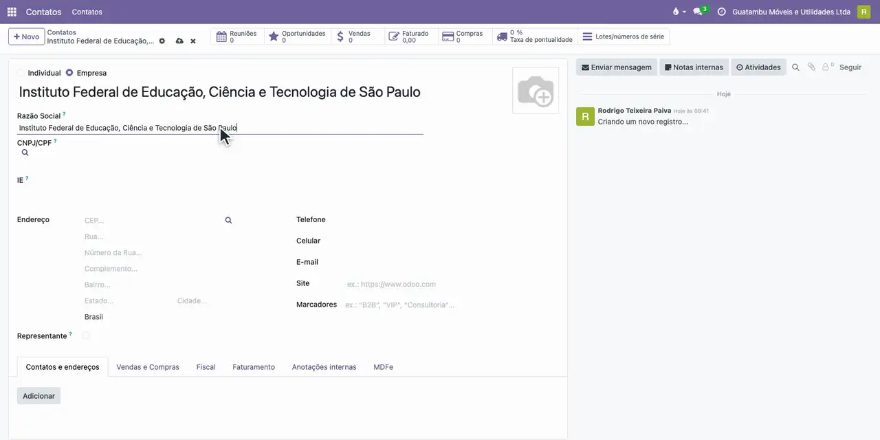 Em Razão Social, digite o mesmo nome.