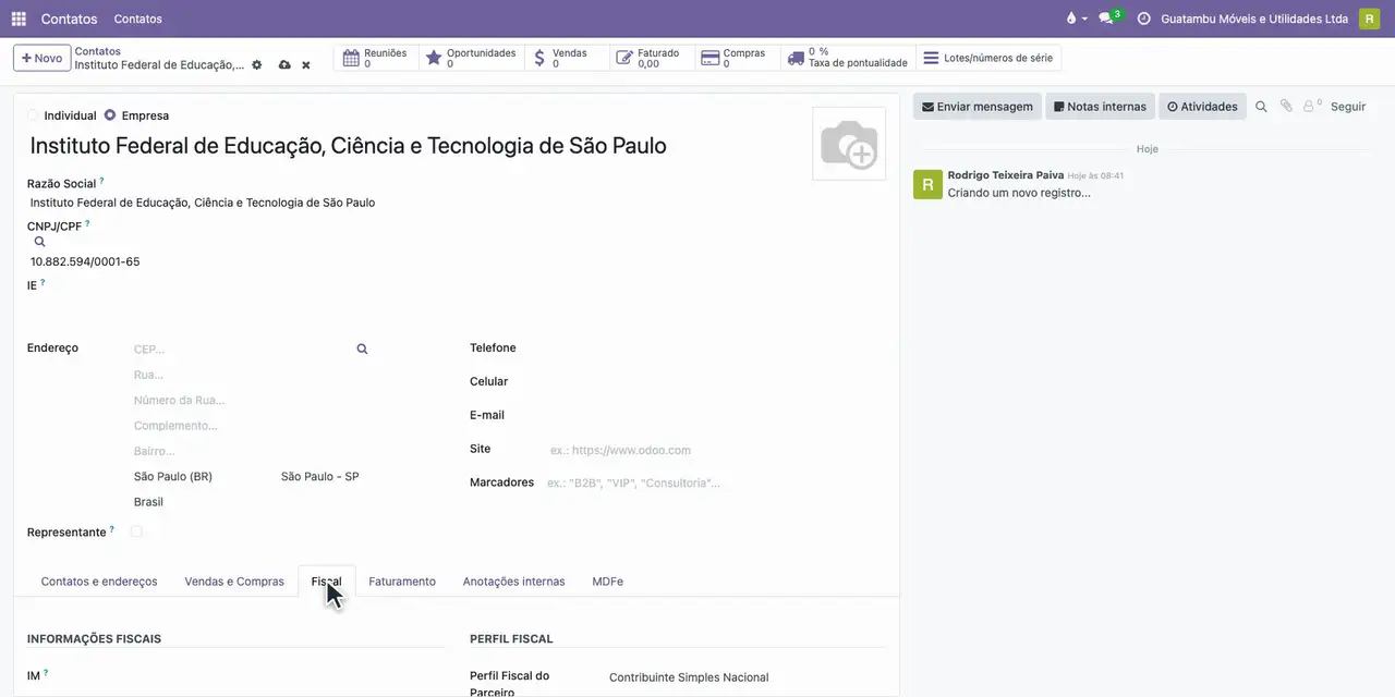 Abra a aba Fiscal.