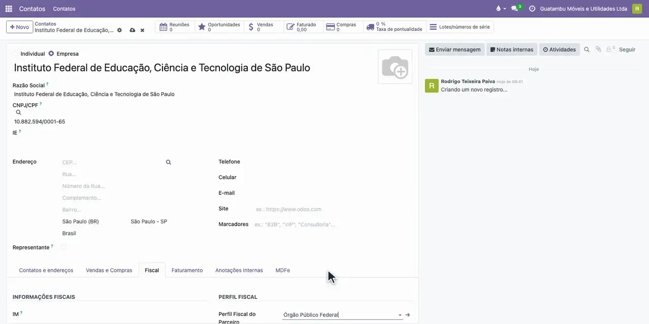 Em Perfil Fiscal do Parceiro, escolha Órgão Público Federal.