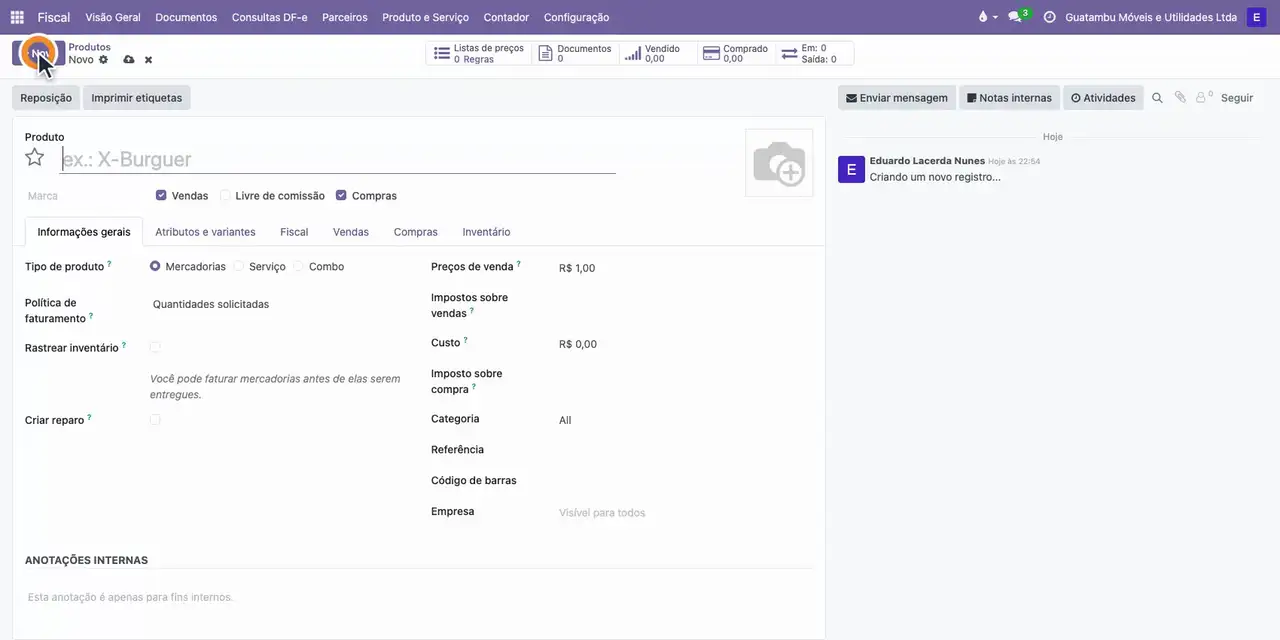 Abra o aplicativo Fiscal e, em Produto e Serviço, clique em Produtos.