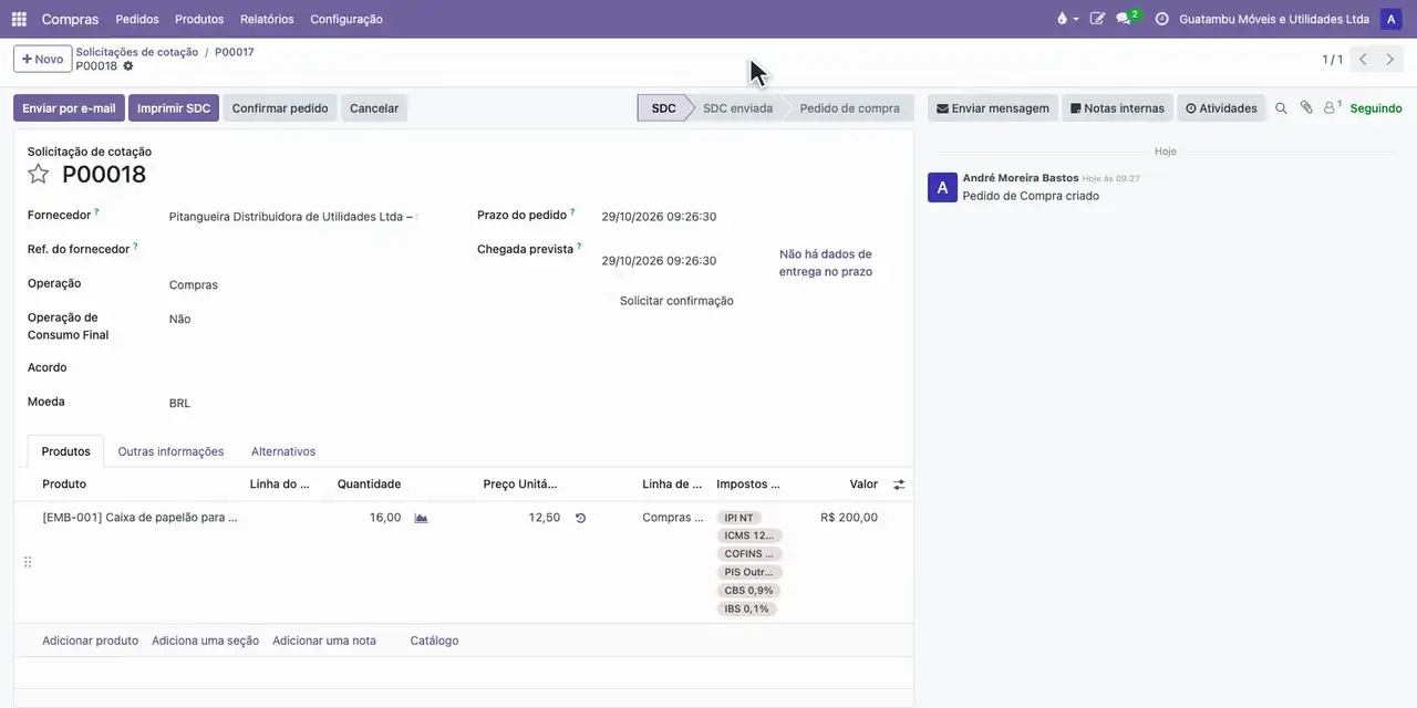 Em Fornecedor, escolha a Pitangueira Distribuidora de Utilidades e clique em Criar alternativo.