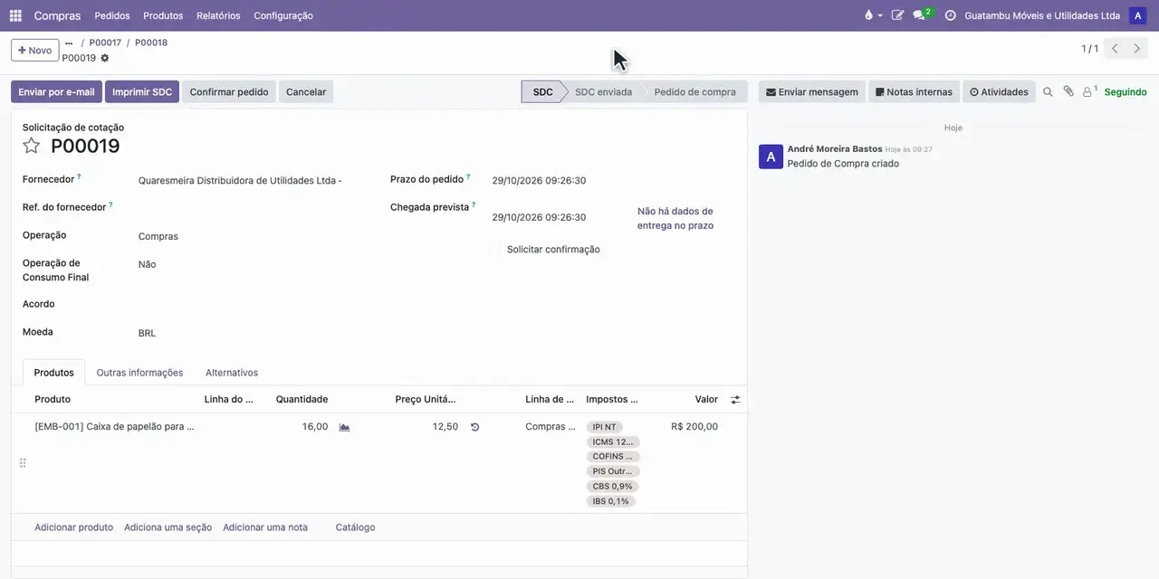 Na aba Alternativos, clique em Criar alternativo e escolha a Quaresmeira Distribuidora de Utilidades.