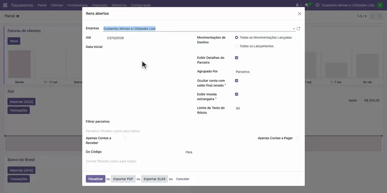 Abra o menu Relatórios e escolha Itens abertos.
