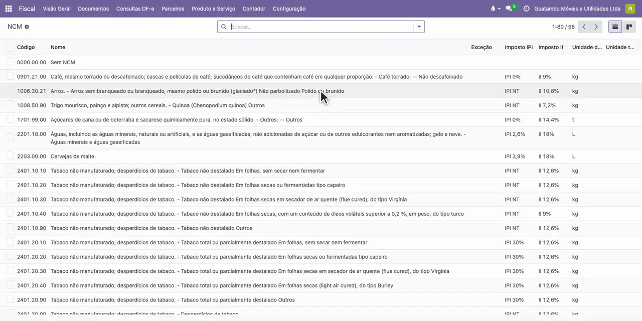 Abra o menu Configuração e escolha NCM.