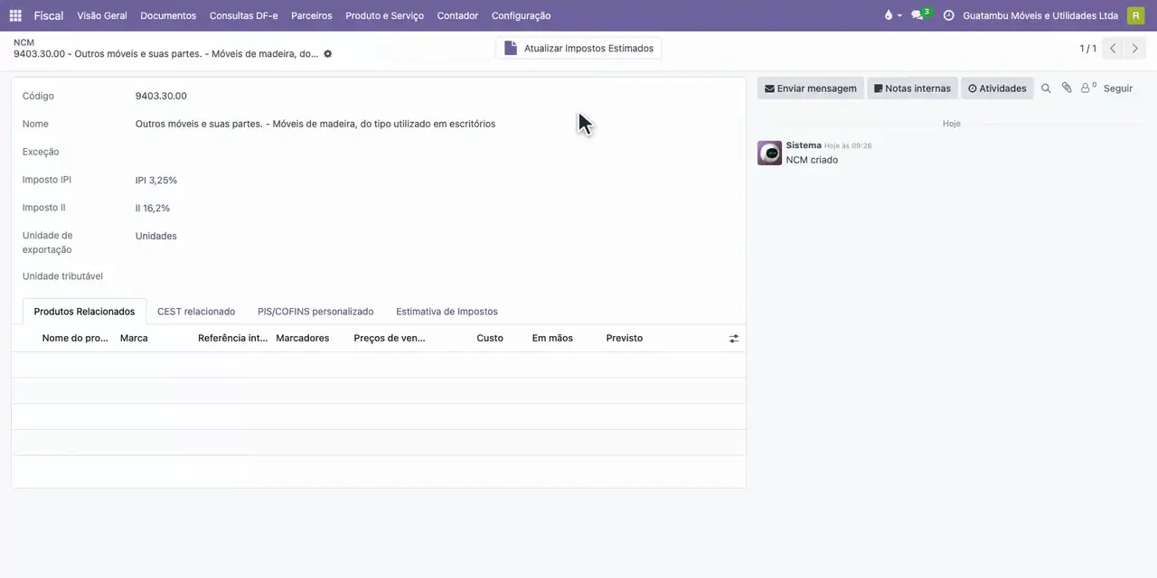 Abra o NCM 9403.30.00.