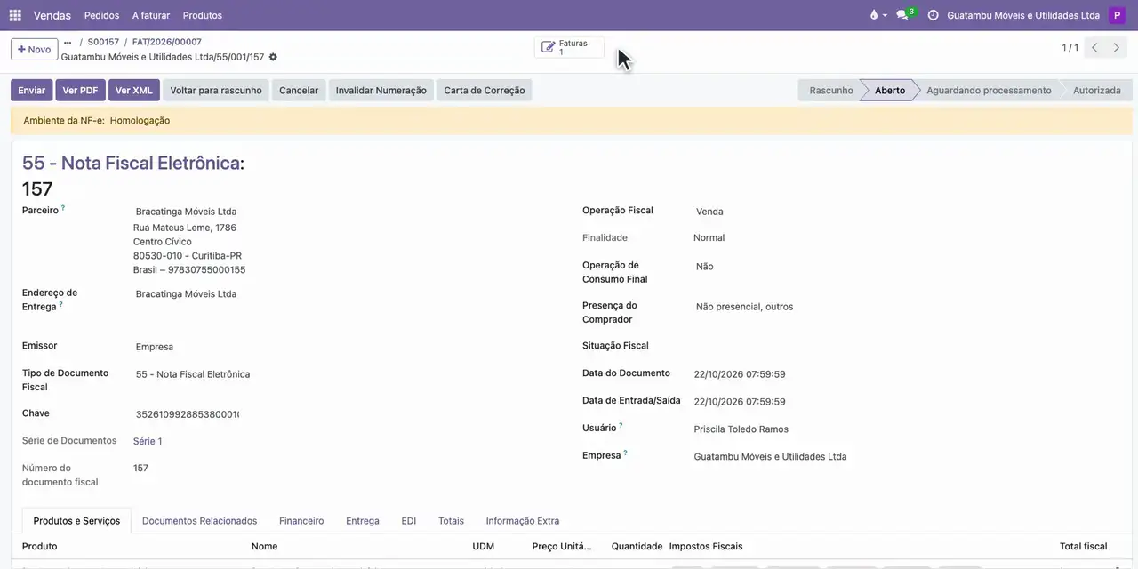 Confira na fatura o Valor do Frete de 300,00 e o total de 6.300,00 e clique em Confirmar.