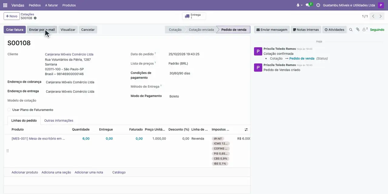 Clique em Salvar & Fechar e em Confirmar: a cotação vira pedido de venda.
