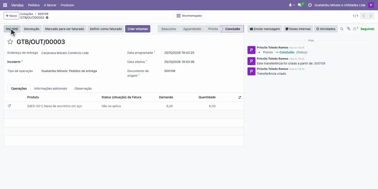 Abra a entrega pelo botão Entrega e clique em Validar.