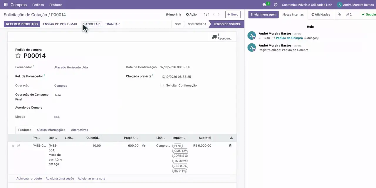 Clique em Salvar & Fechar para voltar à cotação.