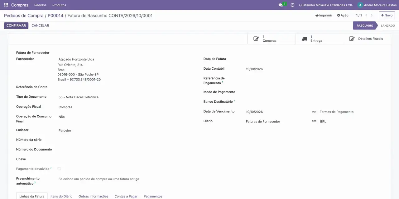 Volte ao pedido pela trilha no topo e clique em Criar conta.