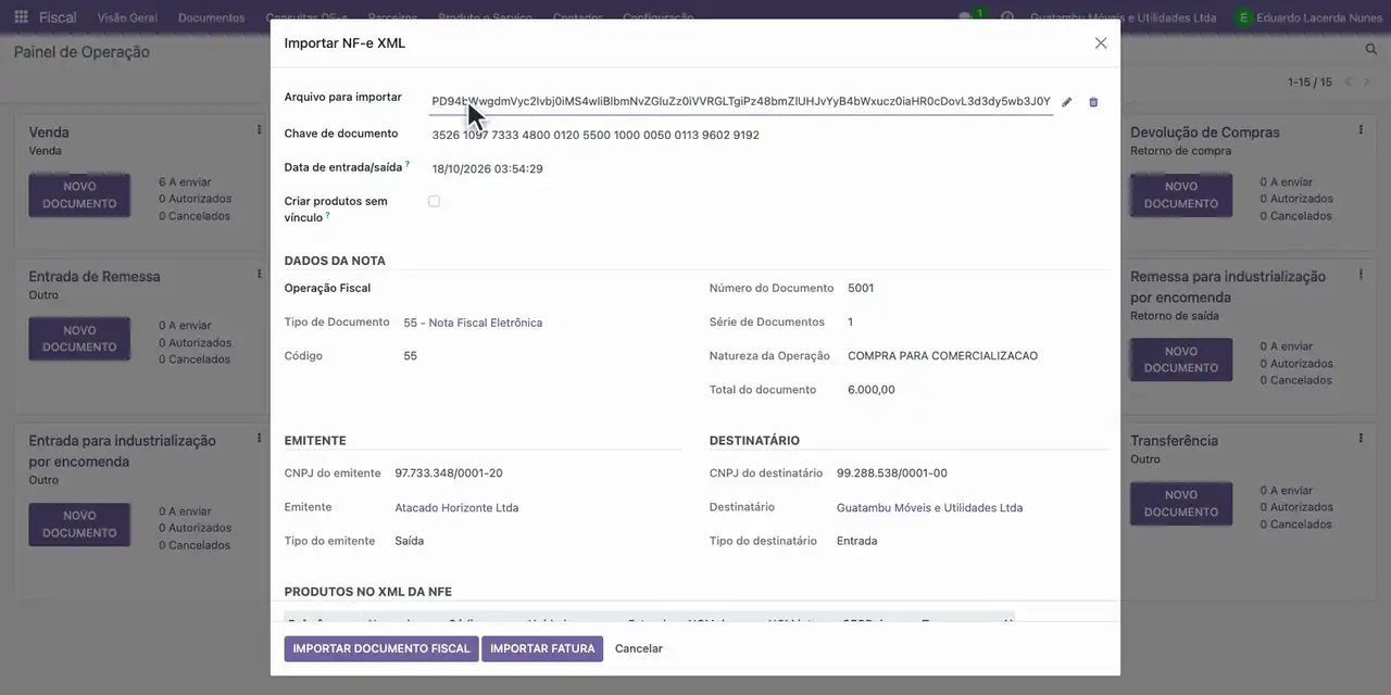 Abra o aplicativo Fiscal e, no menu Documentos, clique em Importar.
