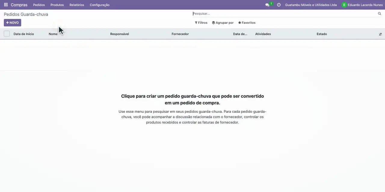 No menu Pedidos, abra Pedidos Guarda-chuva.