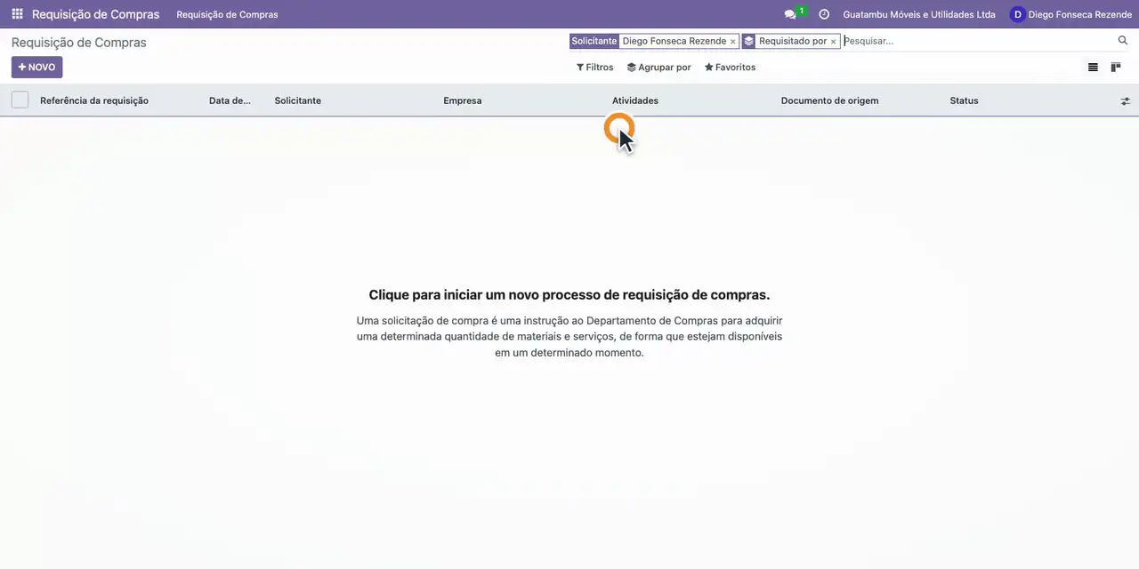 Abra o aplicativo Requisição de Compras pelo menu de aplicativos.