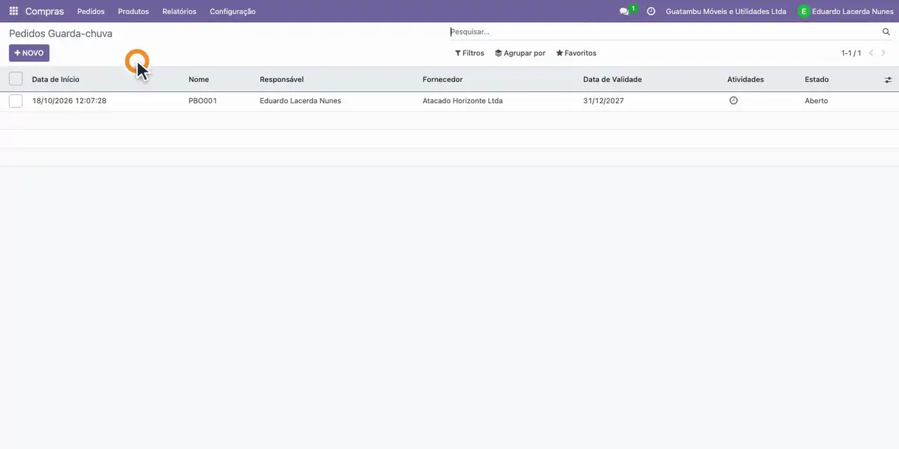 Abra o pedido criado e clique em Confirmar pedido.