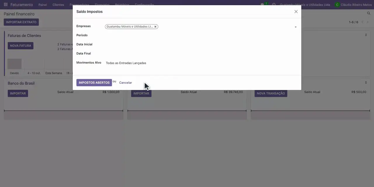 Abra o menu Relatórios e escolha Saldo Impostos.