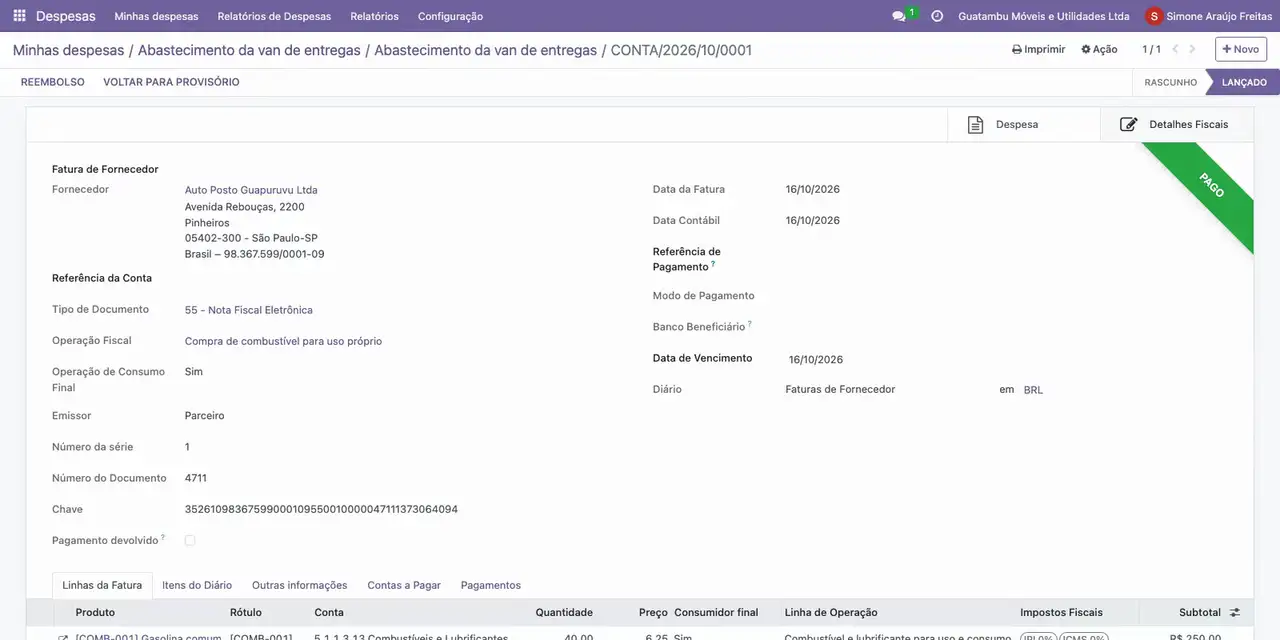 Clique em Aprovar, informe a Data Contábil 16/10/2026 e clique em Lançar no diário.