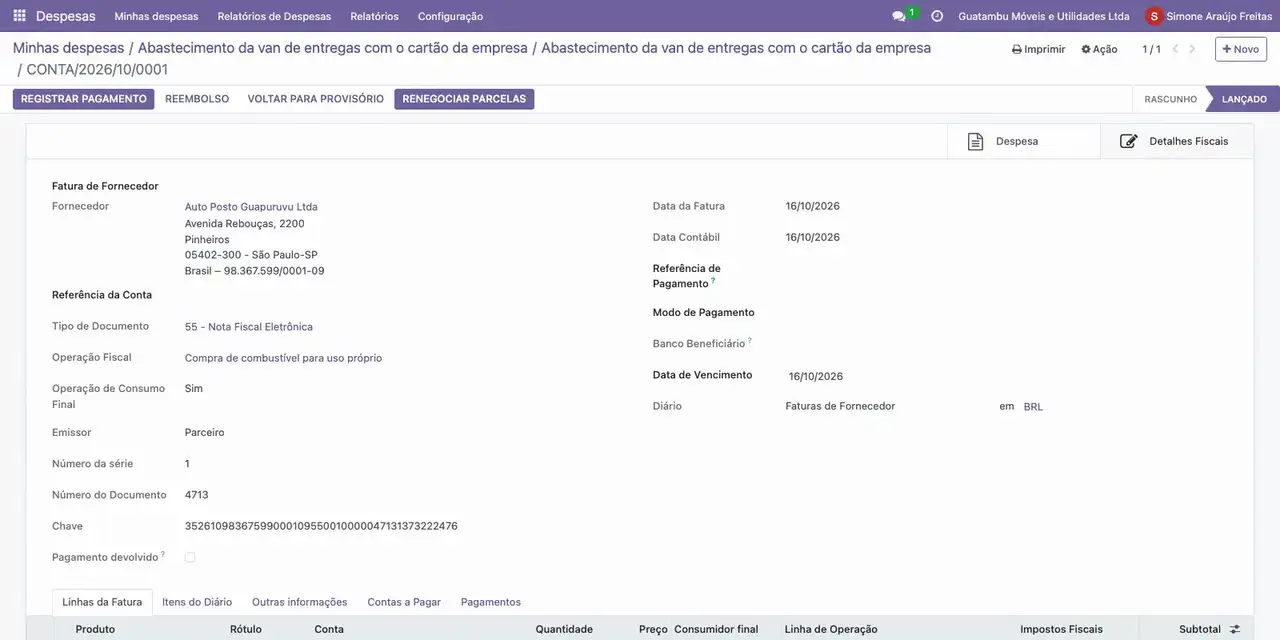 Clique em Aprovar, confira o Diário Bancário Cartão corporativo, informe a Data Contábil e clique em Lançar no diário.