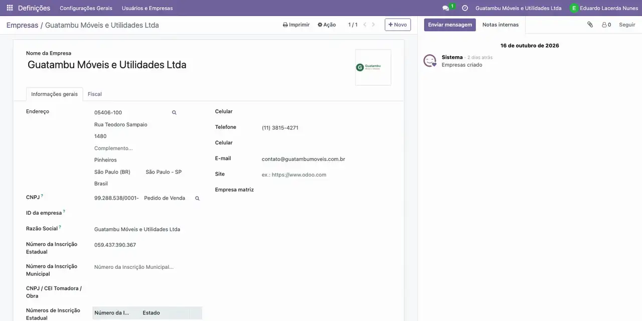 Salve a empresa pelo ícone de nuvem ao lado do nome.