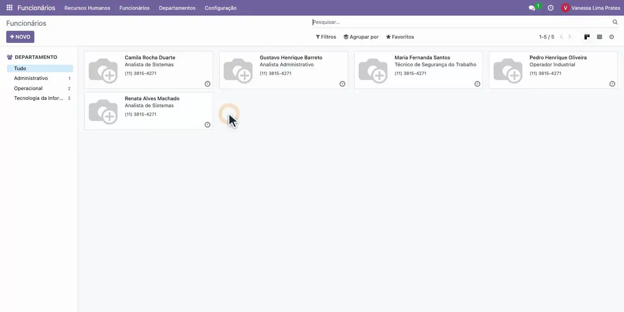 Abra o aplicativo Funcionários pelo menu de aplicativos.