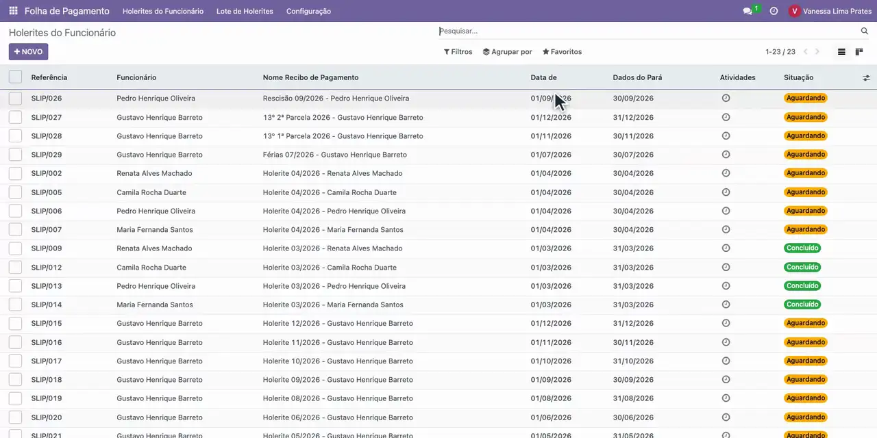 Abra o aplicativo Folha de Pagamento pelo menu de aplicativos.