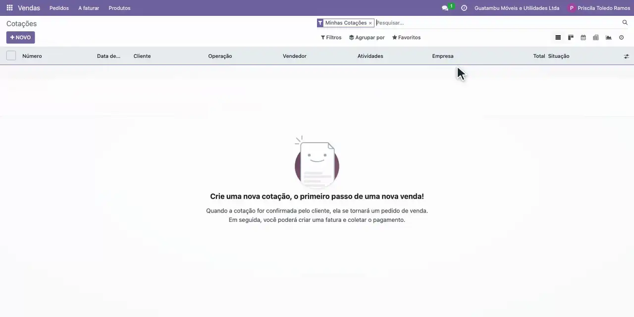 Abra o aplicativo Vendas pelo menu de aplicativos.