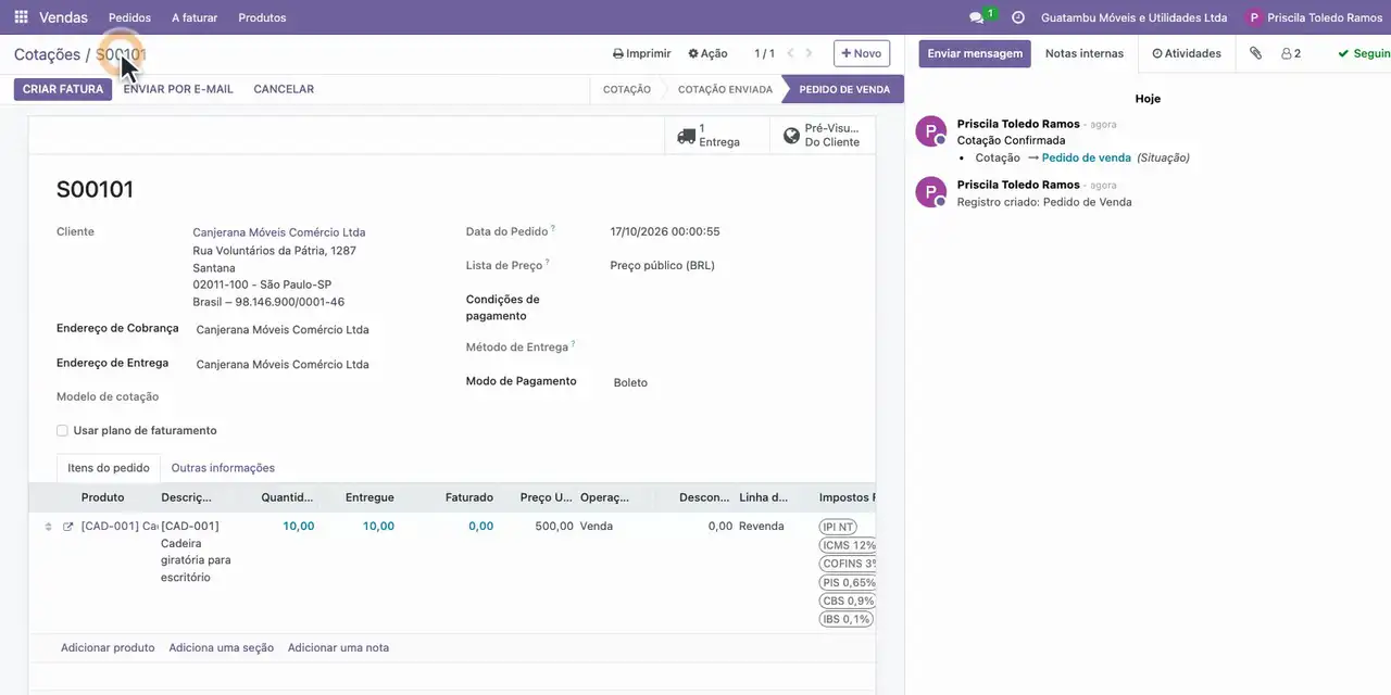 Abra a entrega pelo botão Entrega, clique em Validar e confirme em Aplicar.